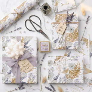 Papel De Regalo Elegante Floral Acuarela de Lavanda y Pampas