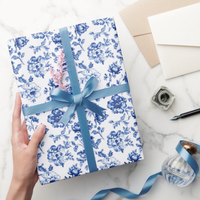 Papel De Regalo Elegante Floral Azul Delft (Regalar)