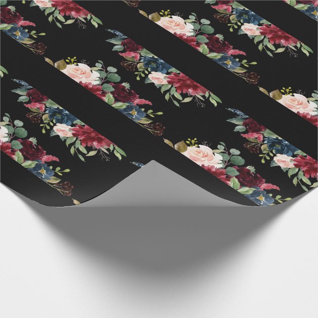 Papel De Regalo Elegante Floral Borgoña Bonito Acuarela (Esquina)