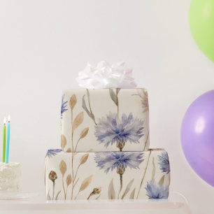 Papel De Regalo Elegante Floral Botánica Vintage de Aciano Azul