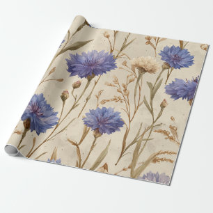 Papel De Regalo Elegante Floral Botánico Vintage de Aciano Azul