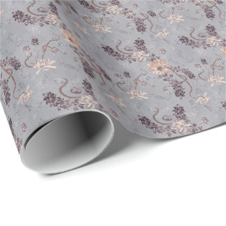 Papel De Regalo Elegante Floral de Crisantemo Gris Plateado Nupcia