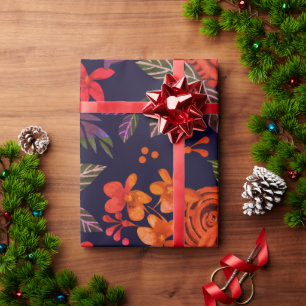 Papel De Regalo Elegante floral de la Marina Borgoña Naranja