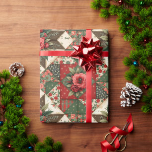 Papel De Regalo Elegante Floral de Navidad Moderna Roja y Verde