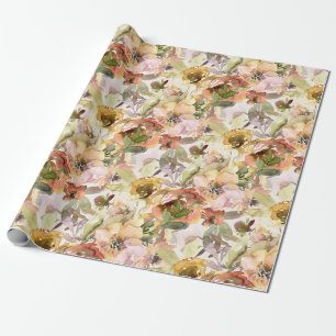 Papel De Regalo Elegante Floral de Otoño Naranja Quemado Amarillo
