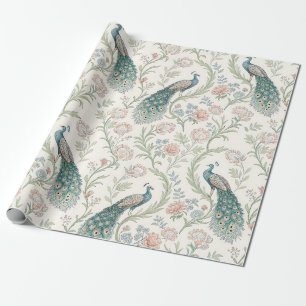 Papel De Regalo Elegante Floral de Pavo Real Vintage (11)