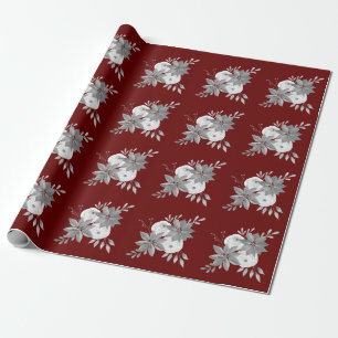 Papel De Regalo Elegante Floral de plata navideña