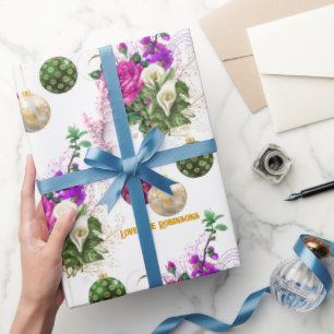 Papel De Regalo Elegante Floral Fuchsia Vintage Navidad Personaliz