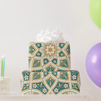 Papel De Regalo Elegante Floral Islámico Verde Dorado