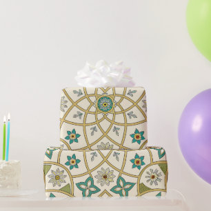 Papel De Regalo Elegante Floral Islámico Verde Oro