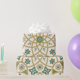 Papel De Regalo Elegante Floral Islámico Verde Oro
