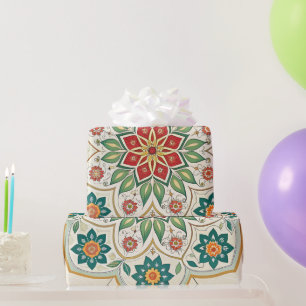 Papel De Regalo Elegante Floral Islámico Verde Rojo