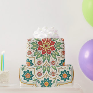 Papel De Regalo Elegante Floral Islámico Verde Rojo