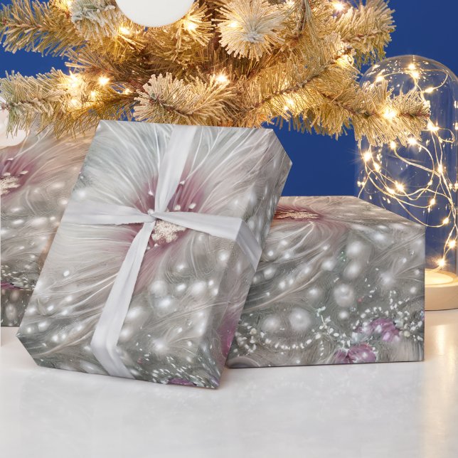 Papel De Regalo Elegante floral Navidades de Perla Plata y Red Bea (Vacaciones)