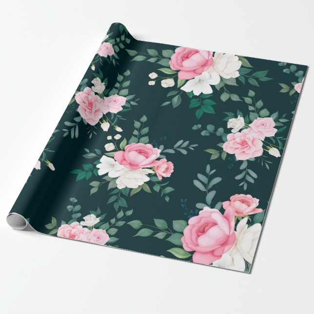 Papel De Regalo elegante floral rosa rojo (Desenrollado)