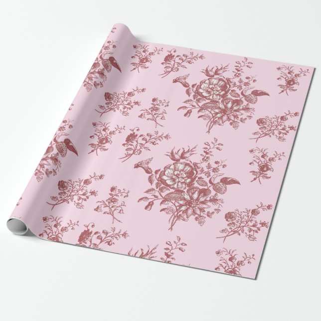 Papel De Regalo Elegante Floral Rosa Vintage (Desenrollado)