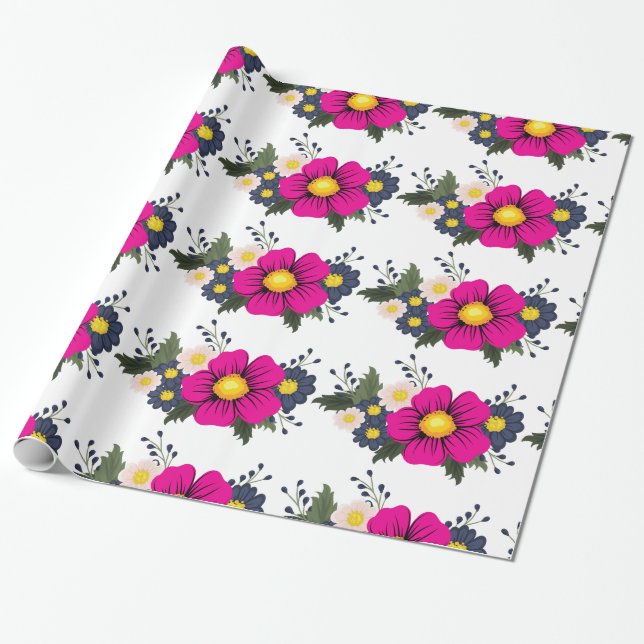 Papel De Regalo Elegante Floral Rústico Rojo Burgundy Marsala Navy (Desenrollado)