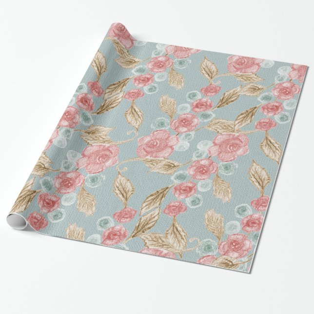 Papel De Regalo Elegante floral vintage (Desenrollado)
