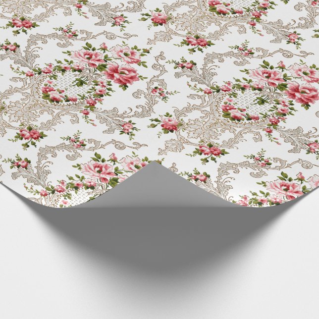 Papel De Regalo Elegante fondo rococó floral-blanco francés (Esquina)