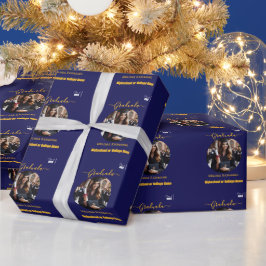 Papel De Regalo Elegante Foto Azul Graduada Española 