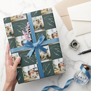 Papel De Regalo Elegante Foto Familiar Personalizada Moderna Verde