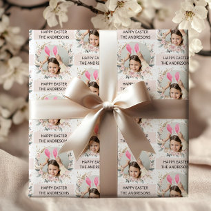 Papel De Regalo Elegante foto personalizada rosa Feliz Pascua