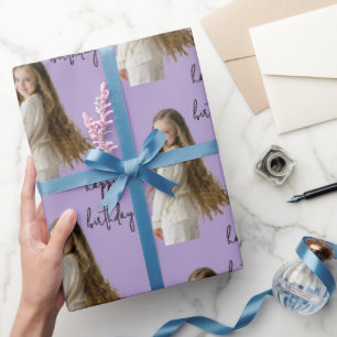 Papel De Regalo Elegante foto y texto de cumpleaños púrpura y Pers