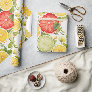 Papel De Regalo Elegante Fruta Citrícola Botánica