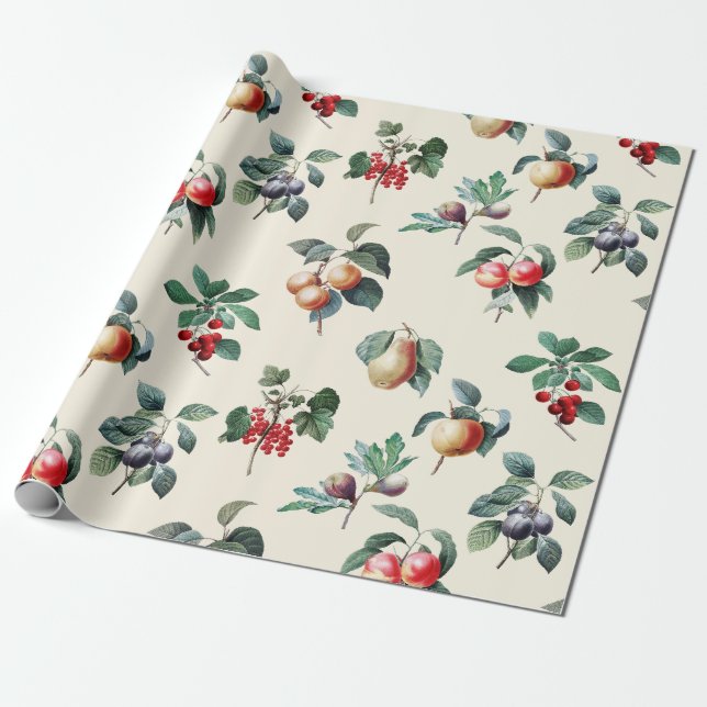Papel De Regalo Elegante fruta vinícola veneciana en beige (Desenrollado)