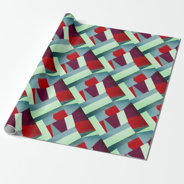 Papel De Regalo Elegante Geométrico Resumen Turquesa Gris Rojo (Desenrollado)