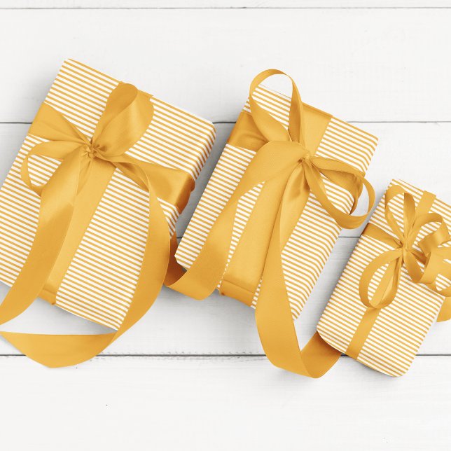 Papel De Regalo Elegante girasol amarillo delgado a rayas (Elegant Striped Sunflower Yellow and White Wrapping Paper. Chic Fall Color for Autumn Birthday)