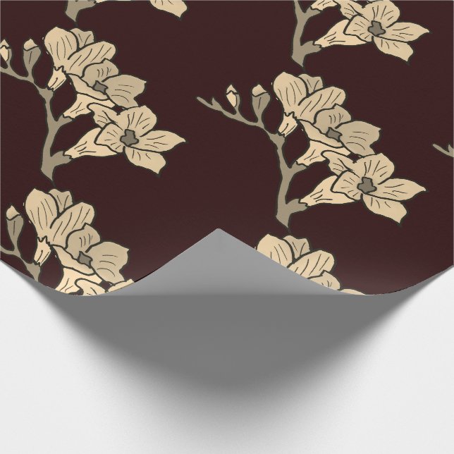 Papel De Regalo Elegante gladiolos asiáticos flores marrón floral (Esquina)