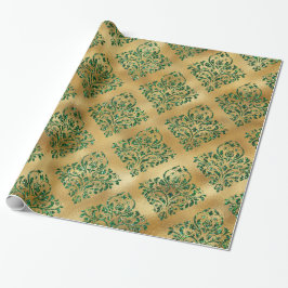 Papel De Regalo Elegante Glam Gold Green Purpurina Sparkle Damask