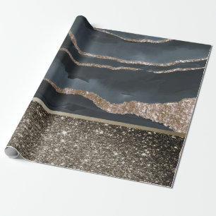 Papel De Regalo Elegante Glitter Negro Oro Brillante Mármol 