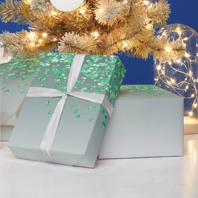Papel De Regalo Elegante Glitter Verde Ombre en Cascada  (Vacaciones)