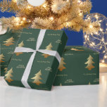 Papel De Regalo Elegante Gold Pine Tree Green Merry Christmas<br><div class="desc">Feliz Navidad con un pino dorado.</div>