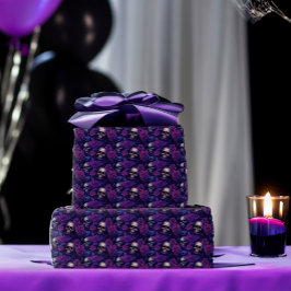 Papel De Regalo Elegante Gótico Macabre Skulls y Boda de Rosas