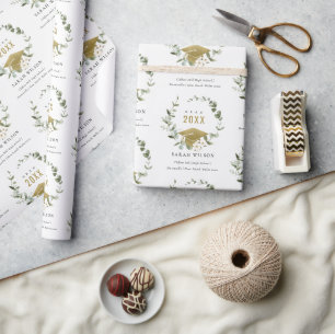 Papel De Regalo Elegante Graduación de Oro de Leafy Botánico