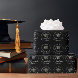 Papel De Regalo Elegante graduado negro graduación personalizada