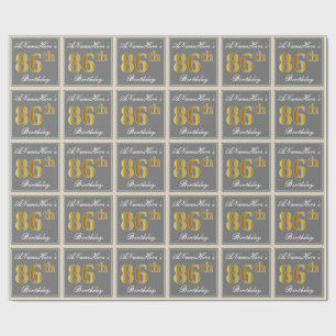 Papel De Regalo Elegante, Gris, Dorado Falso Cumpleaños 86 + Nombr