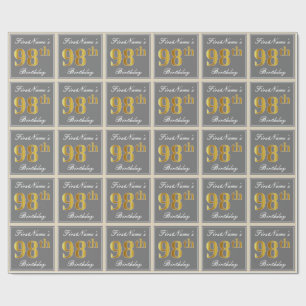 Papel De Regalo Elegante, Gris, Dorado Falso Cumpleaños 98 + Nombr