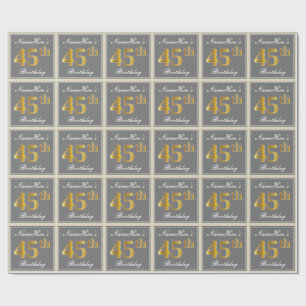 Papel De Regalo Elegante, gris, falso oro 45 cumpleaños + nombre