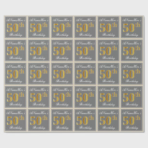 Papel De Regalo Elegante, gris, falso oro 50 cumpleaños + nombre