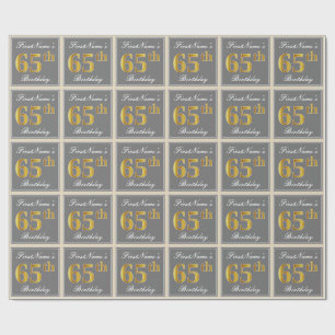 Papel De Regalo Elegante, gris, falso oro 65 cumpleaños + nombre