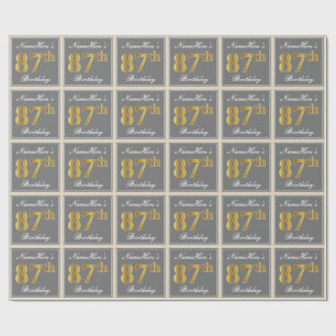 Papel De Regalo Elegante, gris, falso oro 87 cumpleaños + nombre