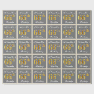 Papel De Regalo Elegante, gris, falso oro Cumpleaños 66 + nombre