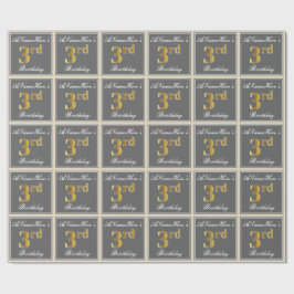 Papel De Regalo Elegante, gris, falso oro tercer cumpleaños; nombr