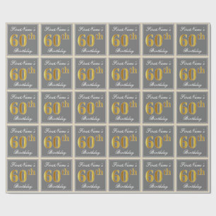 Papel De Regalo Elegante, Gris, Faux Gold 60 cumpleaños + nombre