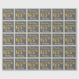 Papel De Regalo Elegante, Gris, Faux Gold 65th Birthday + Nombre