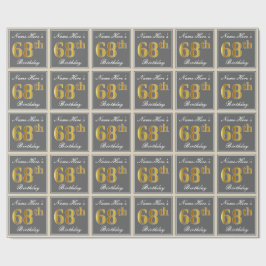 Papel De Regalo Elegante, Gris, Faux Gold 68th Birthday + Nombre